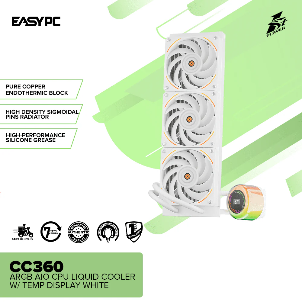 1stplayer CC360 ARGB AIO CPU Liquid Cooler w/ Temp Display white - Image 2
