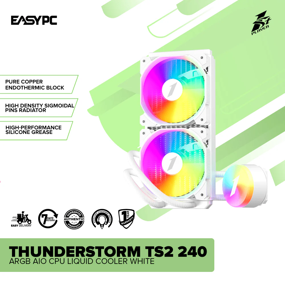 1stplayer Thunderstorm TS2 240 ARGB AIO CPU Liquid Cooler White - Image 2