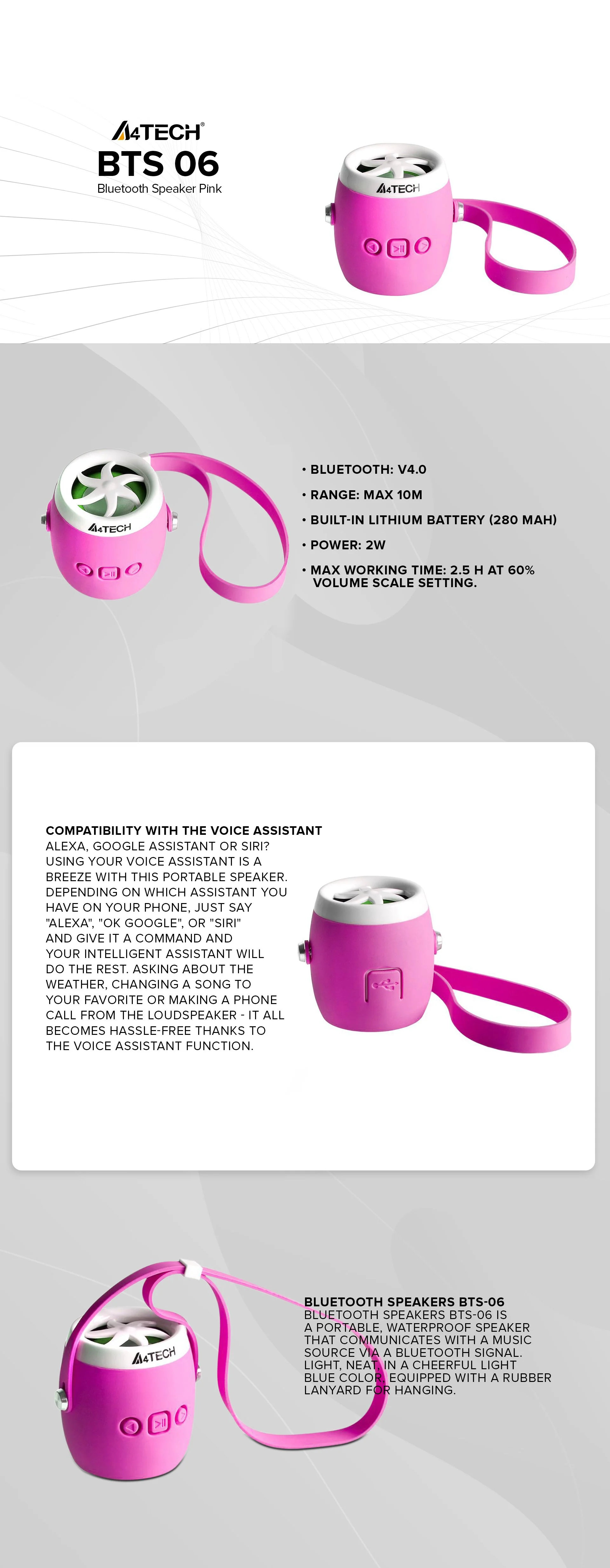 A4tech BTS 06 Bluetooth Speaker Pink - Image 4