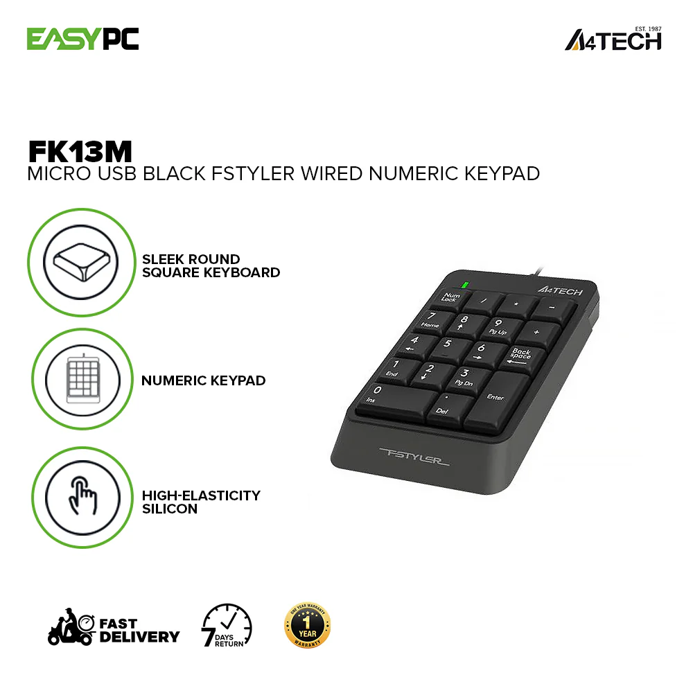 A4Tech FK13M-A4tech Fstyler 70cm Window 10 Supported, Laser Engraving Wired Numeric Keypad Micro USB Black - Image 2