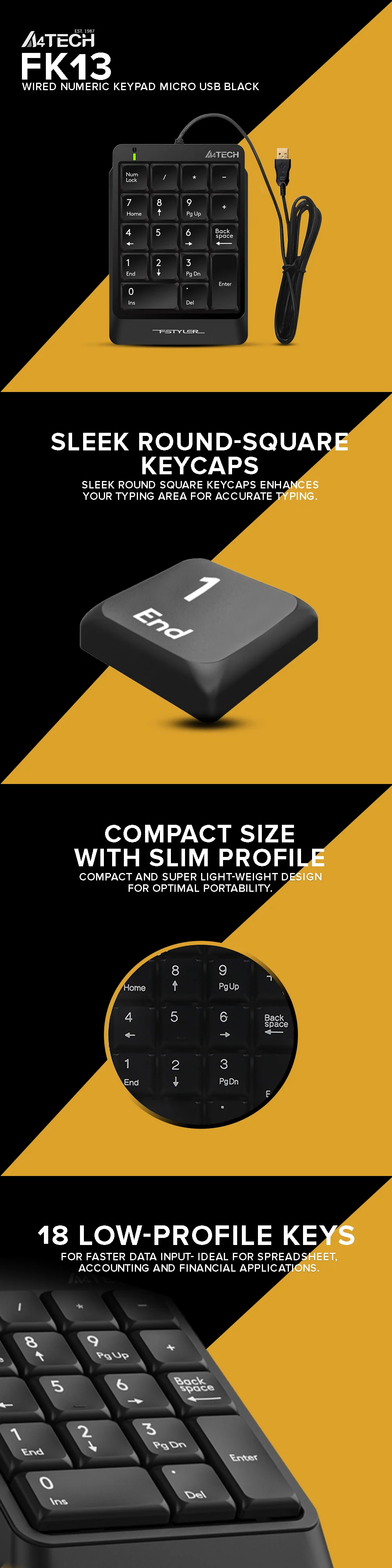 A4Tech FK13M-A4tech Fstyler 70cm Window 10 Supported, Laser Engraving Wired Numeric Keypad Micro USB Black - Image 6