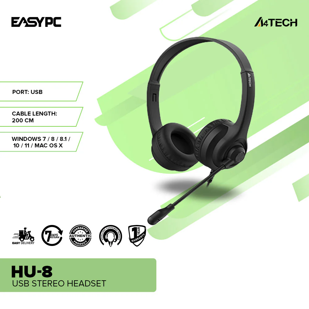 A4Tech HU-8 USB Stereo Rotatable Mic, Light Weight, High Performance Headset - Image 2