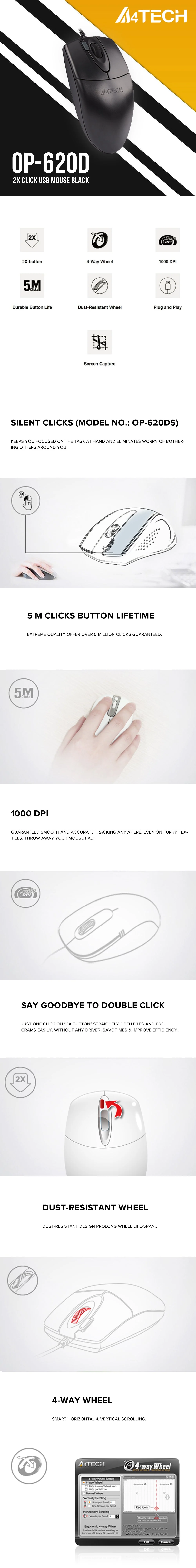 A4Tech OP-620D 2x Click Usb Mouse Black - Image 6