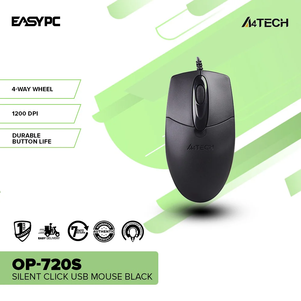 A4Tech OP-720 andÂ OP-720s Usb Plug and Play, Dust resistant wheel, Symmetric Ergonomic Design Wired Mouse Black - Image 6