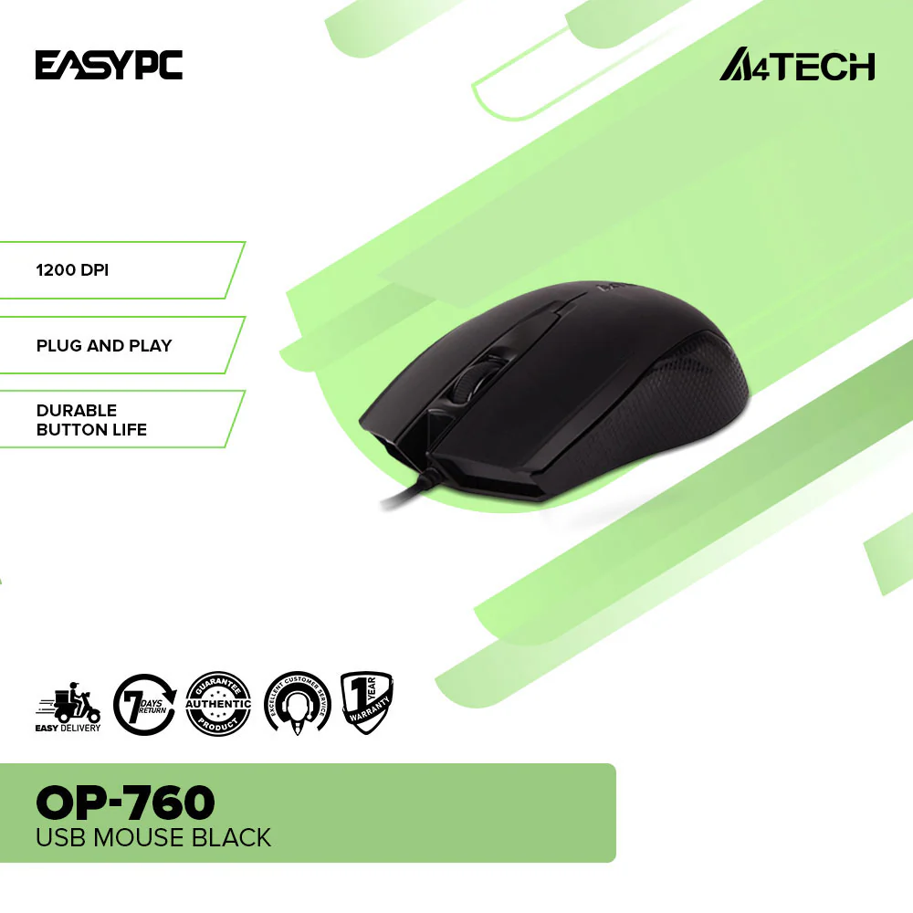 A4Tech OP-760 4-Way Wheel 1200 DPI Usb Black Mouse - Image 2