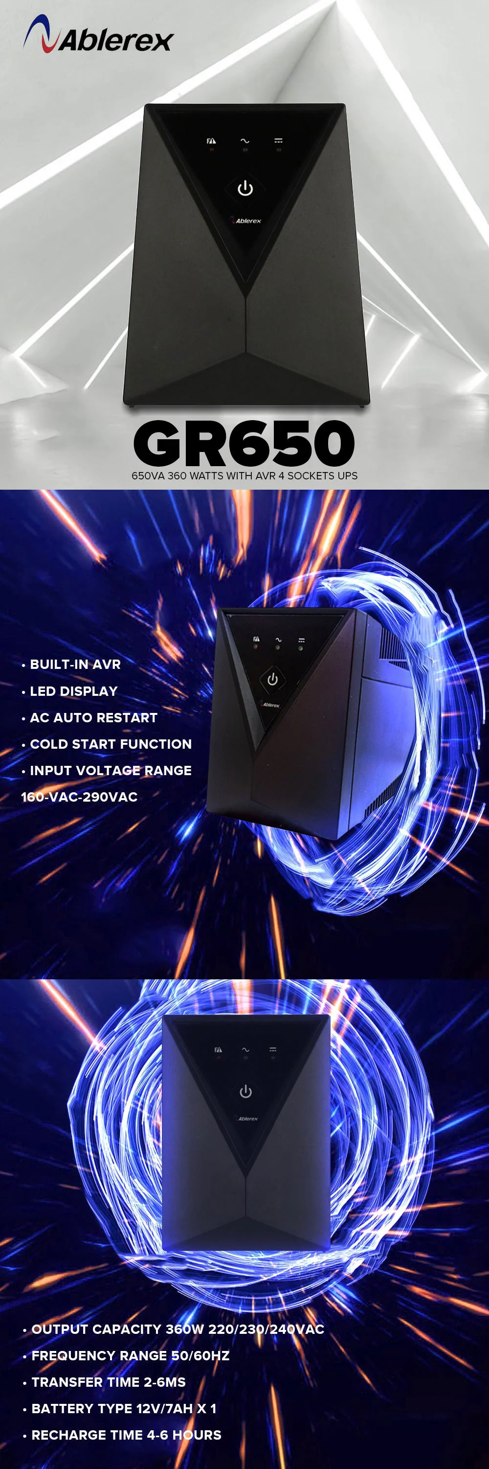 Ablerex GR650 650va 360 watts with AVR 4 Sockets UPS - Image 5