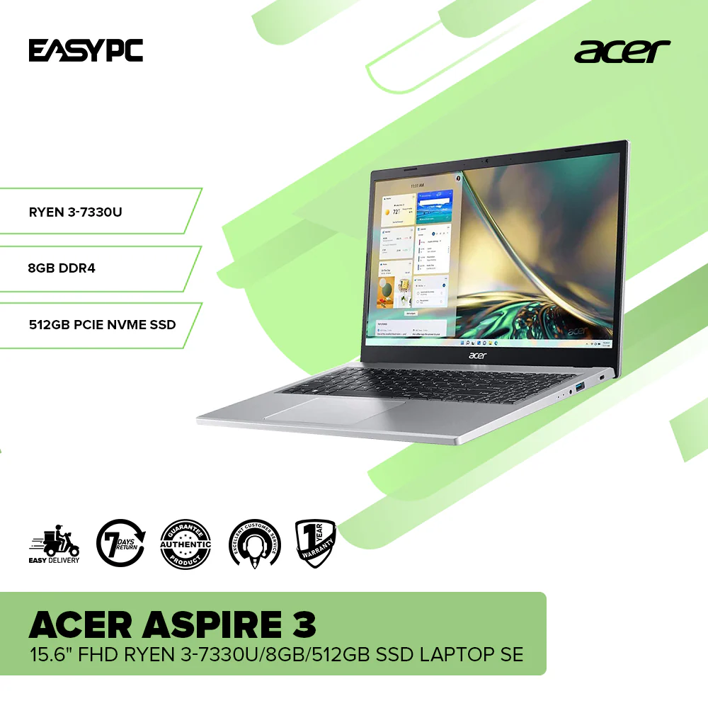 Acer Aspire 3 Budget Laptop 15.6" FHD AMD Ryzen 3 7330U 8GB RAM 512GB SSD Productivity Student Notebook Windows 11 SE - Image 2
