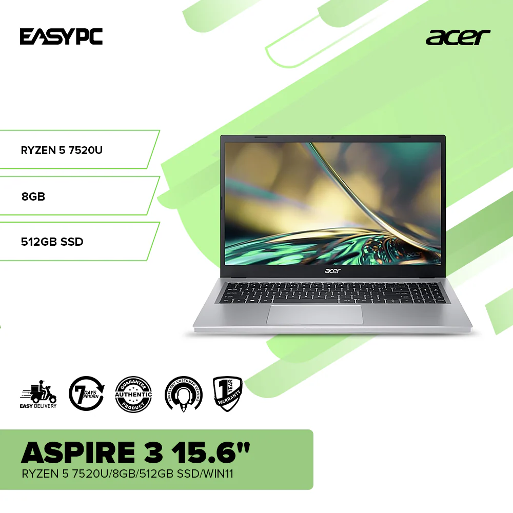 Acer Aspire 3 15.6" Ryzen 5 7520U/8GB/512GB SSD/Win11 Laptop OBP PS - Image 2