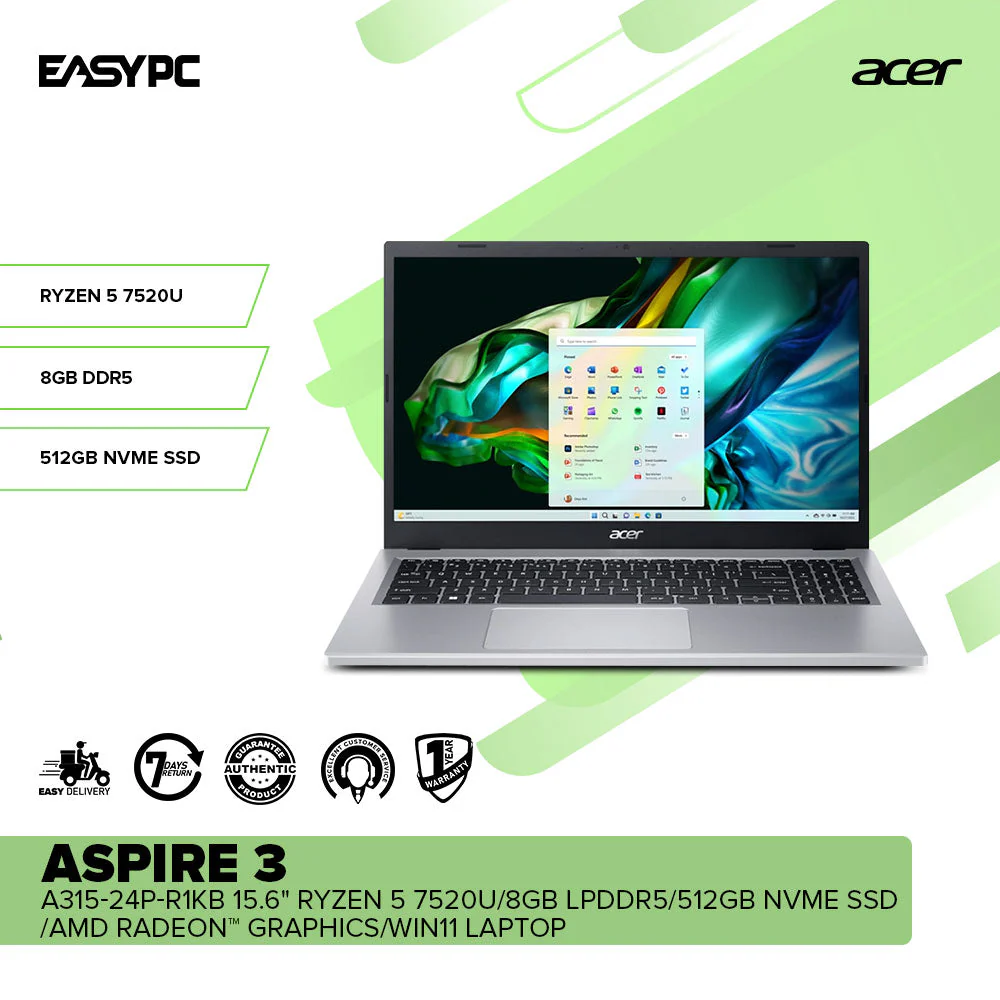 ACER ASPIRE 3 A315-24P-R1KB 15.6" Ryzen 5 7520U Laptop - Image 2