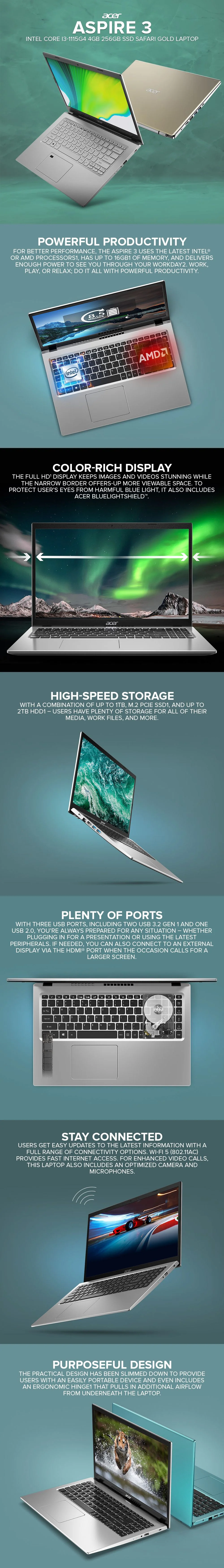 Acer Aspire 3 A315-58-345U Intel Core i3-1115G4 11th Gen Intel UHD Graphics 4GB 256GB SSD Windows 11 Laptop - Image 5