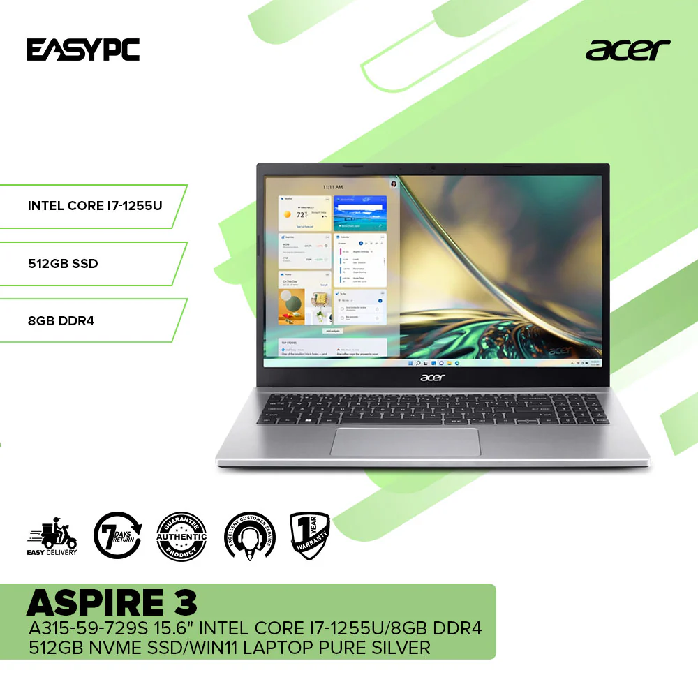 Acer Aspire 3 A315-59-729S 15.6" Intel Core i7-1255U Win11 Laptop Pure Silver - Image 2