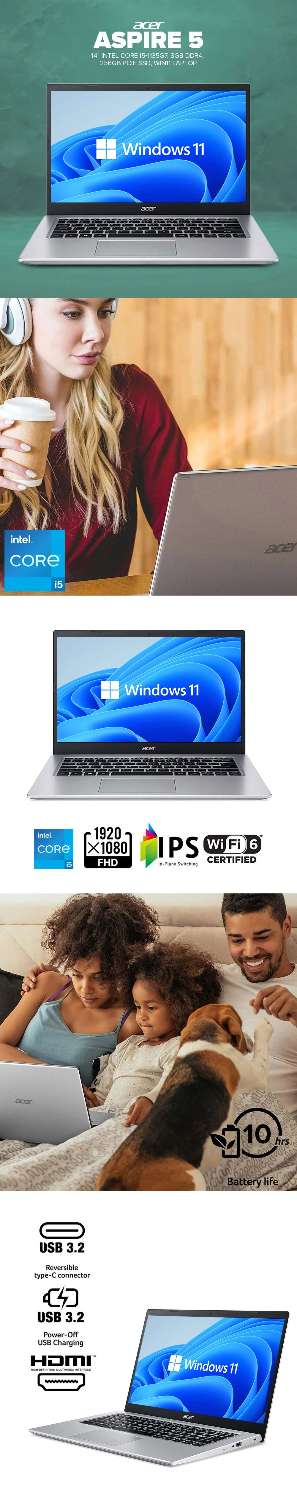 Acer Aspire 5 14" Intel Core I5-1135G 8Gb Ddr4 Win11 256Gb Pcie Ssd Home And Office Laptop Ps - Image 9