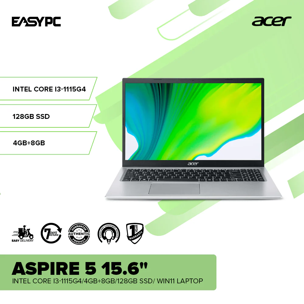Acer Aspire 5 15.6" Intel Core i3-1115G4/4GB+8GB/128GB SSD/ Win11 Laptop OBP BK - Image 2