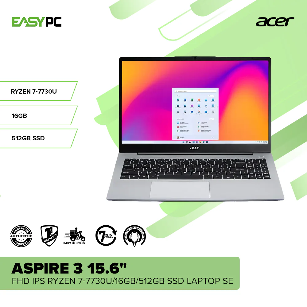 Acer Aspire 3 A325-42 | 15.6" FHD IPS Laptop | AMD Ryzen 7 7730U | 16GB DDR4 RAM | 512GB SSD | AMD Radeon Graphics | SE - Image 2