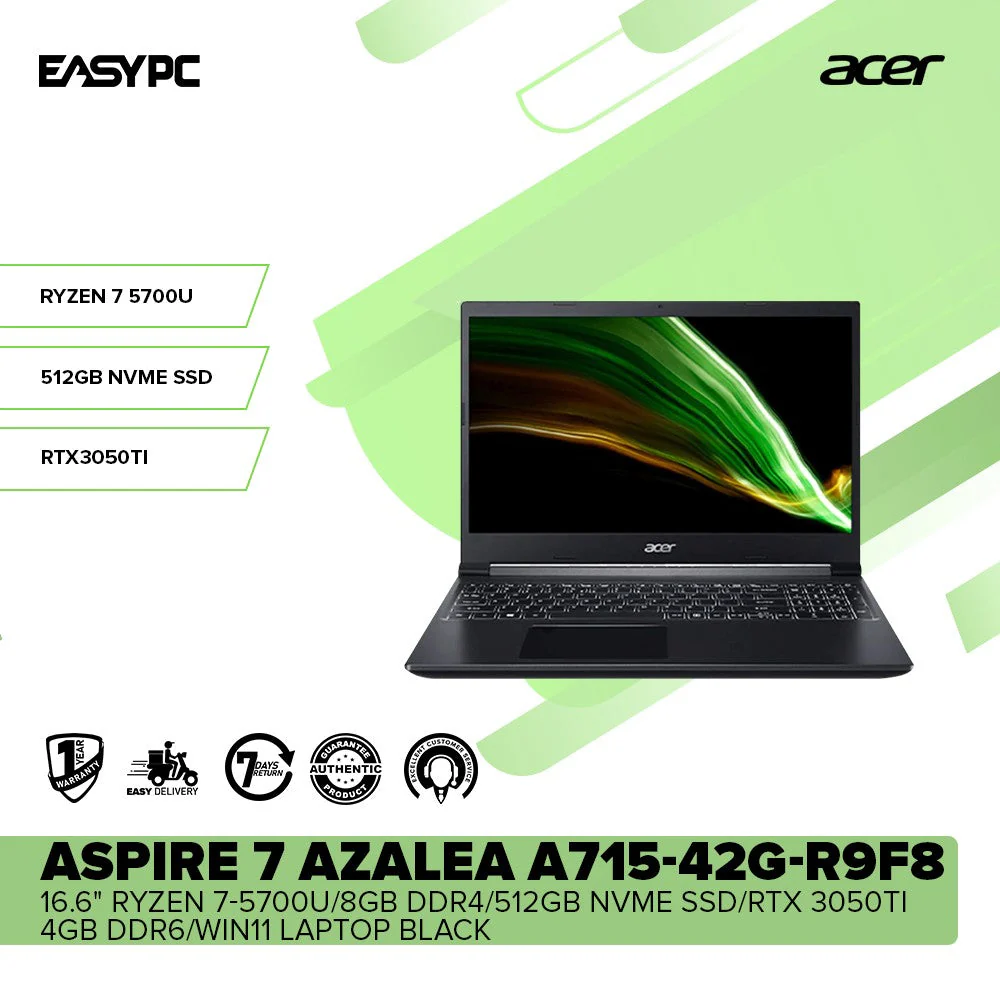 Acer Aspire 7 Azalea A715-42G-R9F8 15.6" Ryzen 7-5700U/8GB DDR4/512GB NVMe SSD/RTX 3050Ti Laptop - Image 2
