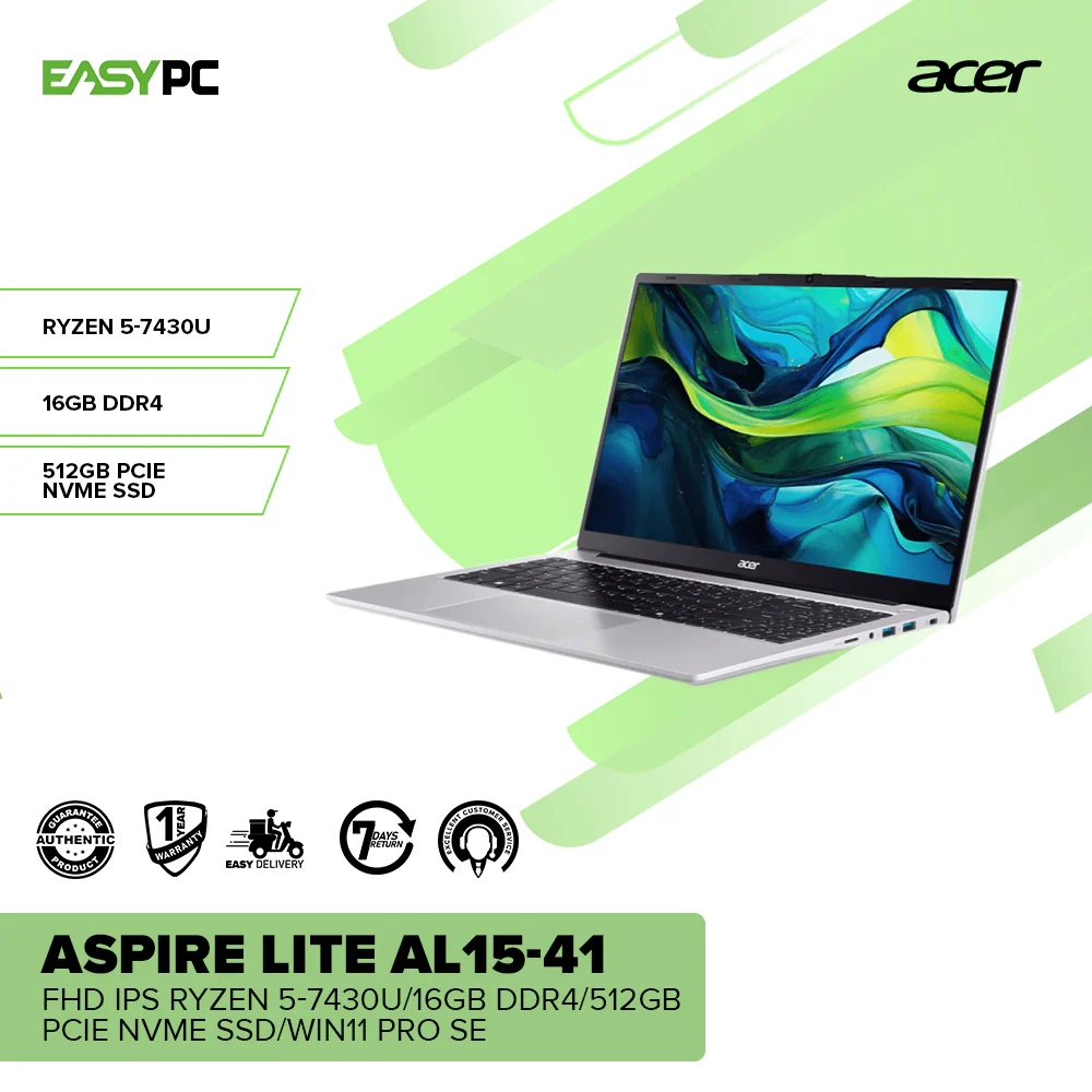 Acer Aspire Lite AL15-41 15.6" FHD IPS Ryzen 5-7430U/16GB DDR4/512GB PCIe NVMe SSD/Win11 Pro SE - Image 9