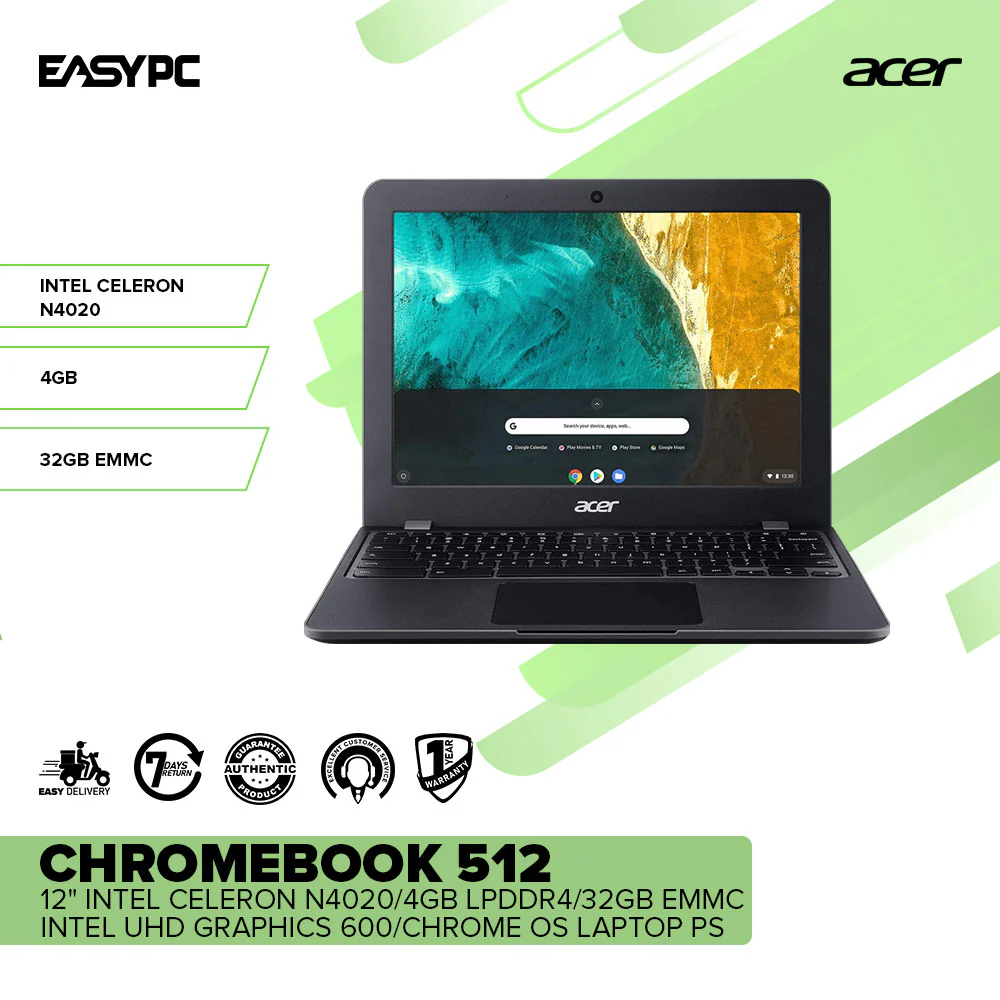 Acer Chromebook 512 12 Intel Celeron N4020/4GB LPDDR4/32GB eMMC/Intel UHD Graphics 600 Laptop PS - Image 2