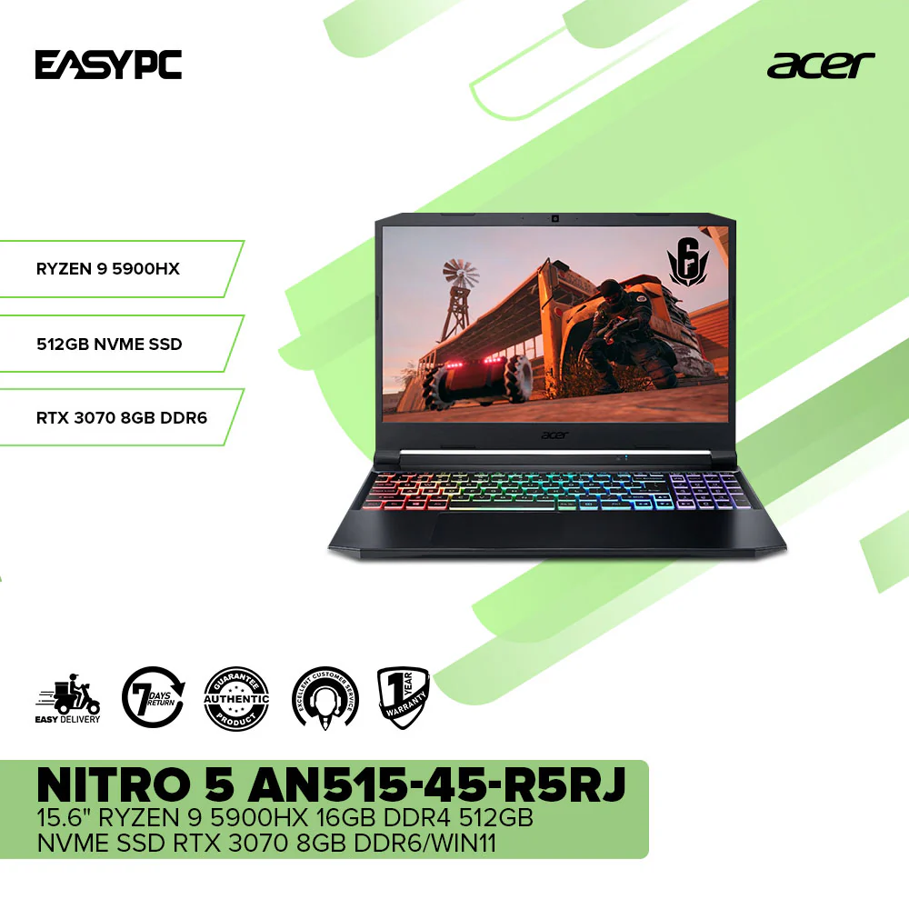 Acer Nitro 5 AN515-45-R5RJ 15.6" R9 5900HX/16GB DDR4/512GB NVMe SSD/RTX 3070 8GB DDR6/Win11 Laptop - Image 2