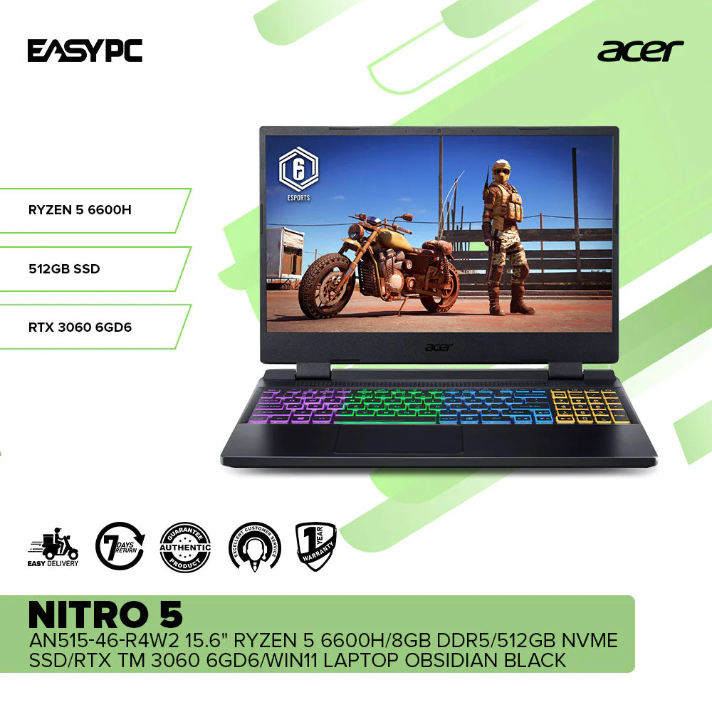Acer Nitro 5 AN515-46-R4W2 15.6" Ryzen 5 6600H Win11 Laptop Obsidian Black - Image 2
