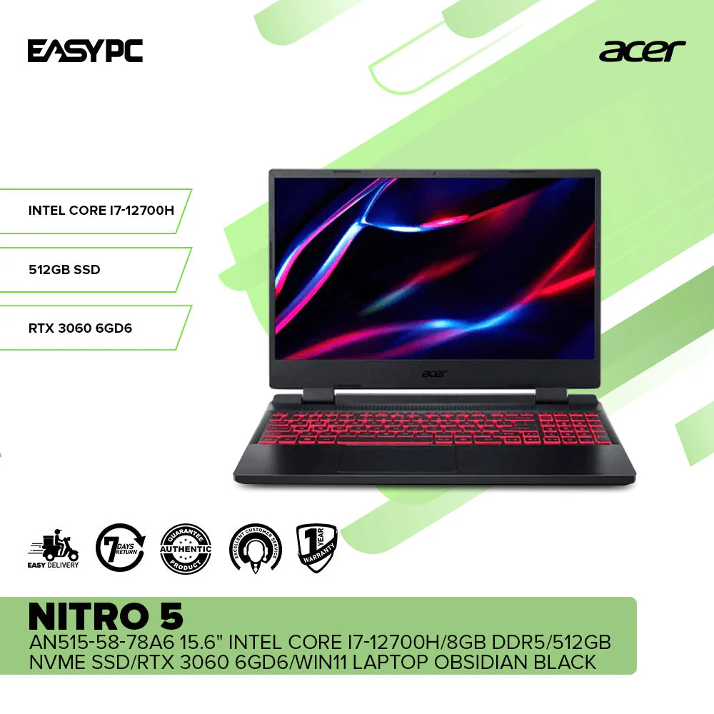 Acer Nitro 5 AN515-58-78A6 15.6" Intel Core i7-12700H Win11 Laptop Obsidian Black - Image 2