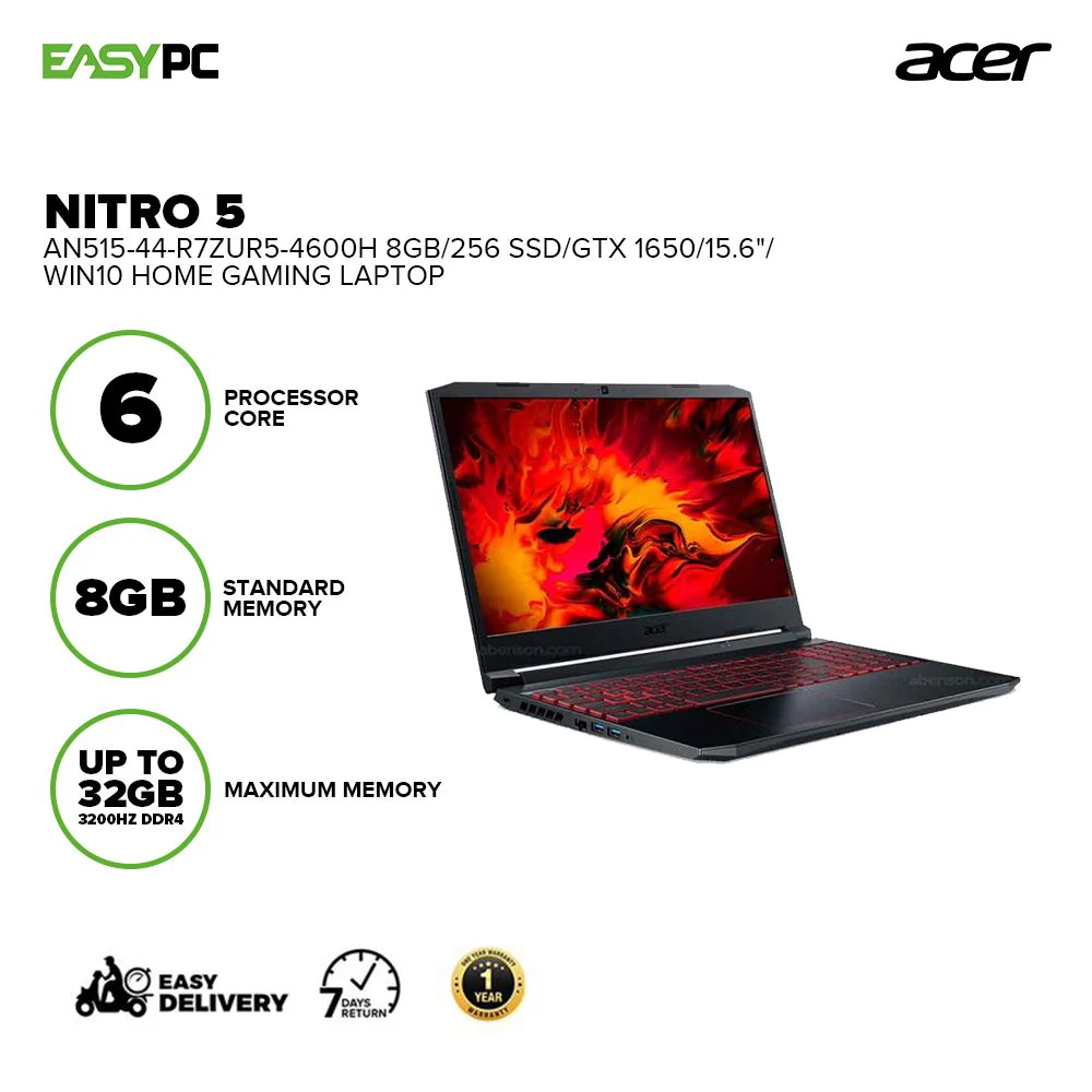 Acer Nitro 5 AN515-44-R7ZUR5-4600H 8Gb/256 SSD/GTX 1650/15.6"/WIN10 Home Gaming Laptop - Image 2