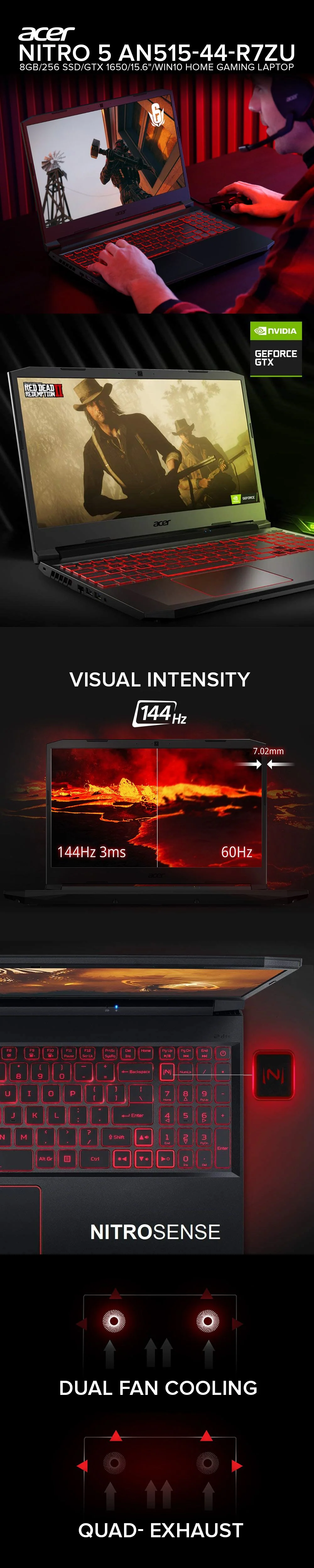 Acer Nitro 5 AN515-44-R7ZUR5-4600H 8Gb/256 SSD/GTX 1650/15.6"/WIN10 Home Gaming Laptop - Image 6