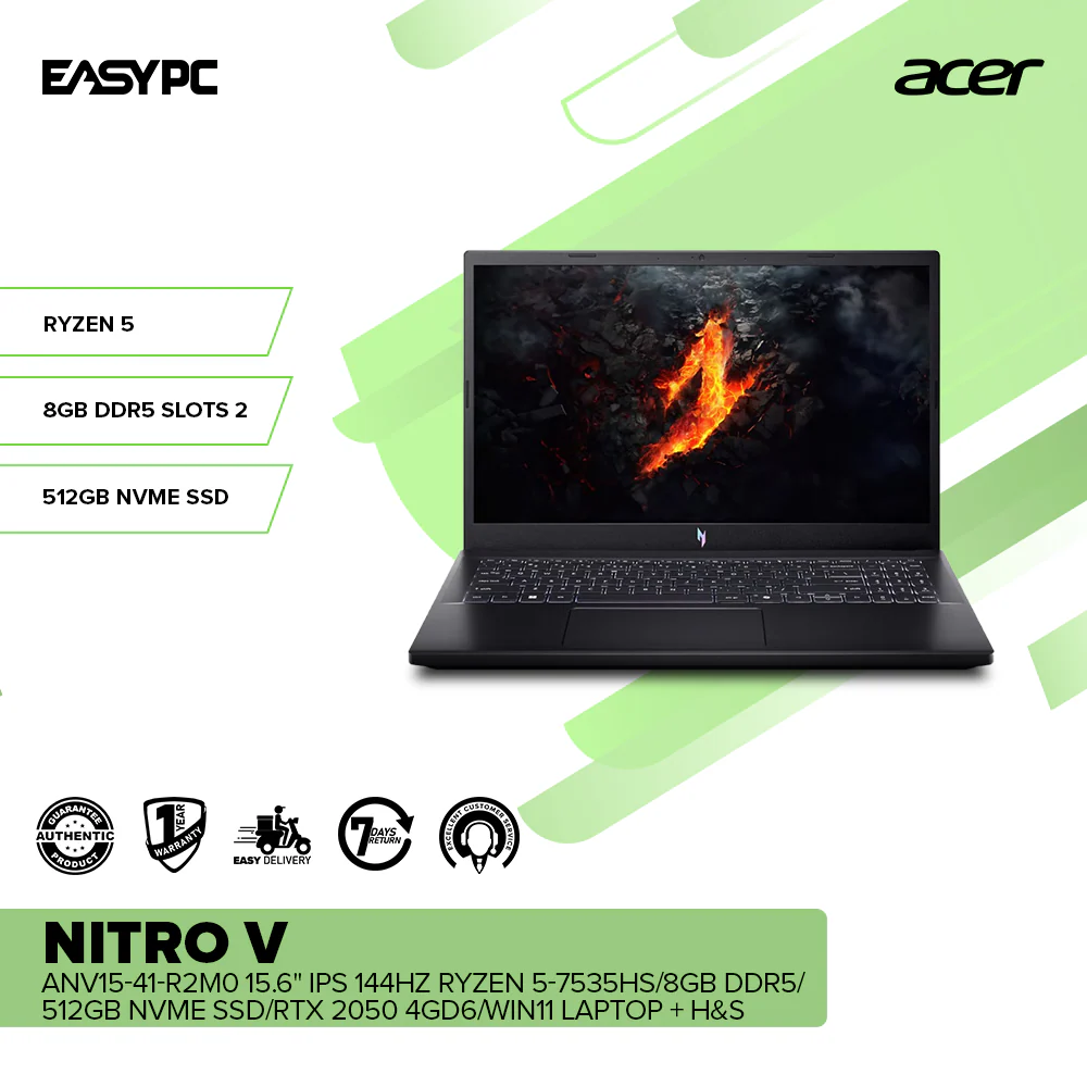 Acer Nitro V ANV15-41-R2M0 15.6" IPS 144Hz  Ryzen 5-7535HS/8GB DDR5/512GB NVMe SSD/RTX 2050 4GD6/Win11 Laptop + H&S - Image 2