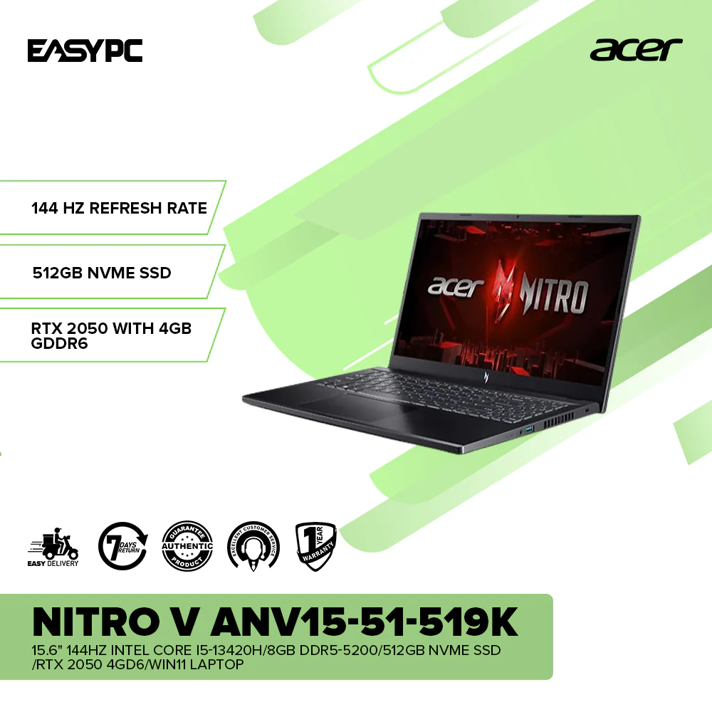 Acer Nitro V ANV15-51-519K 15.6" 144Hz i5-13420H/8GB DDR5-5200/512GB SSD/RTX 2050 4GD6/Win11 Laptop - Image 2