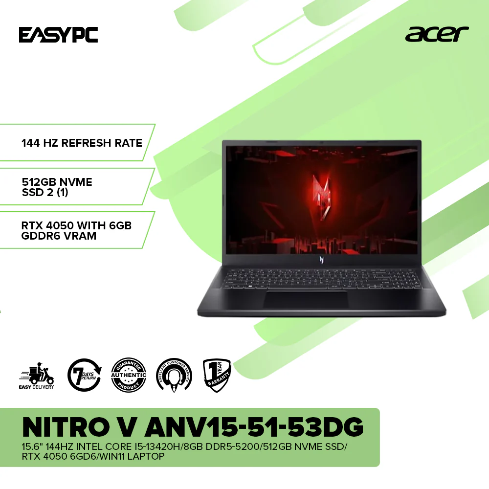 Acer Nitro V ANV15-51-53DG 15.6" 144Hz i5-13420H/8GB DDR5-5200/512GB SSD/RTX 4050 6GD6/Win11 Laptop - Image 2