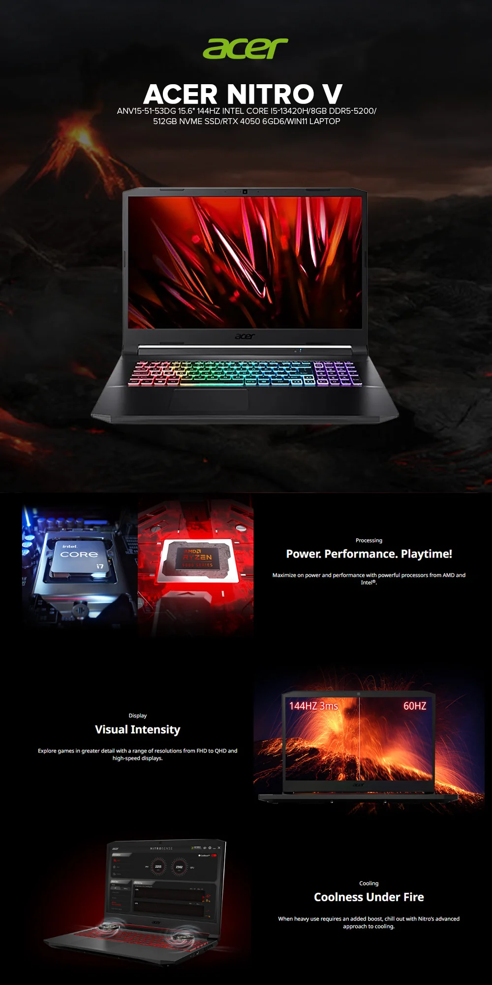 Acer Nitro V ANV15-51-53DG 15.6" 144Hz i5-13420H/8GB DDR5-5200/512GB SSD/RTX 4050 6GD6/Win11 Laptop - Image 5