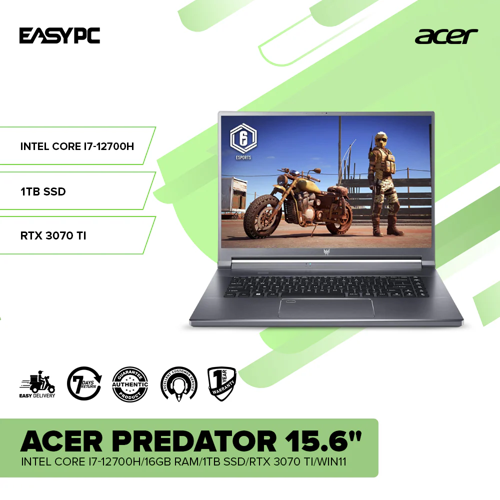 Acer Predator 15.6" Intel Core i7-12700H/16GB RAM/1TB SSD/RTX 3070 Ti/Win11 Laptop PS OBP - Image 2