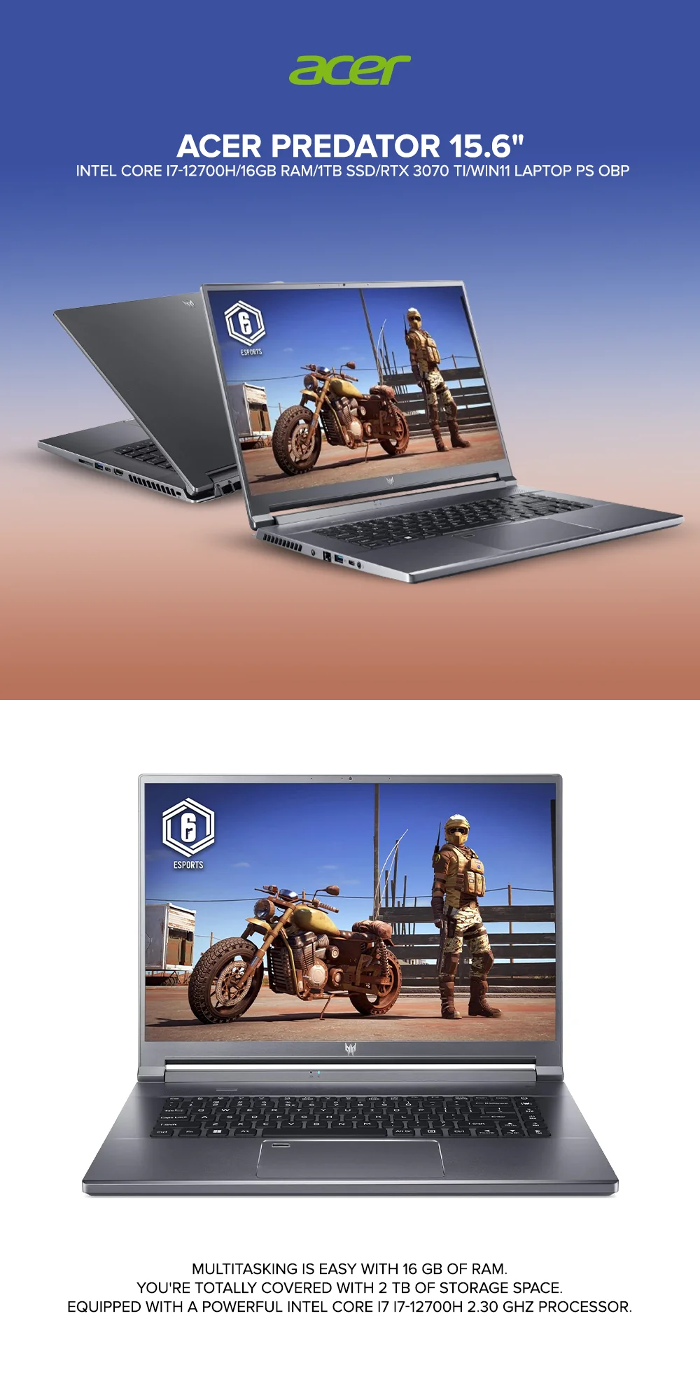 Acer Predator 15.6" Intel Core i7-12700H/16GB RAM/1TB SSD/RTX 3070 Ti/Win11 Laptop PS OBP - Image 5