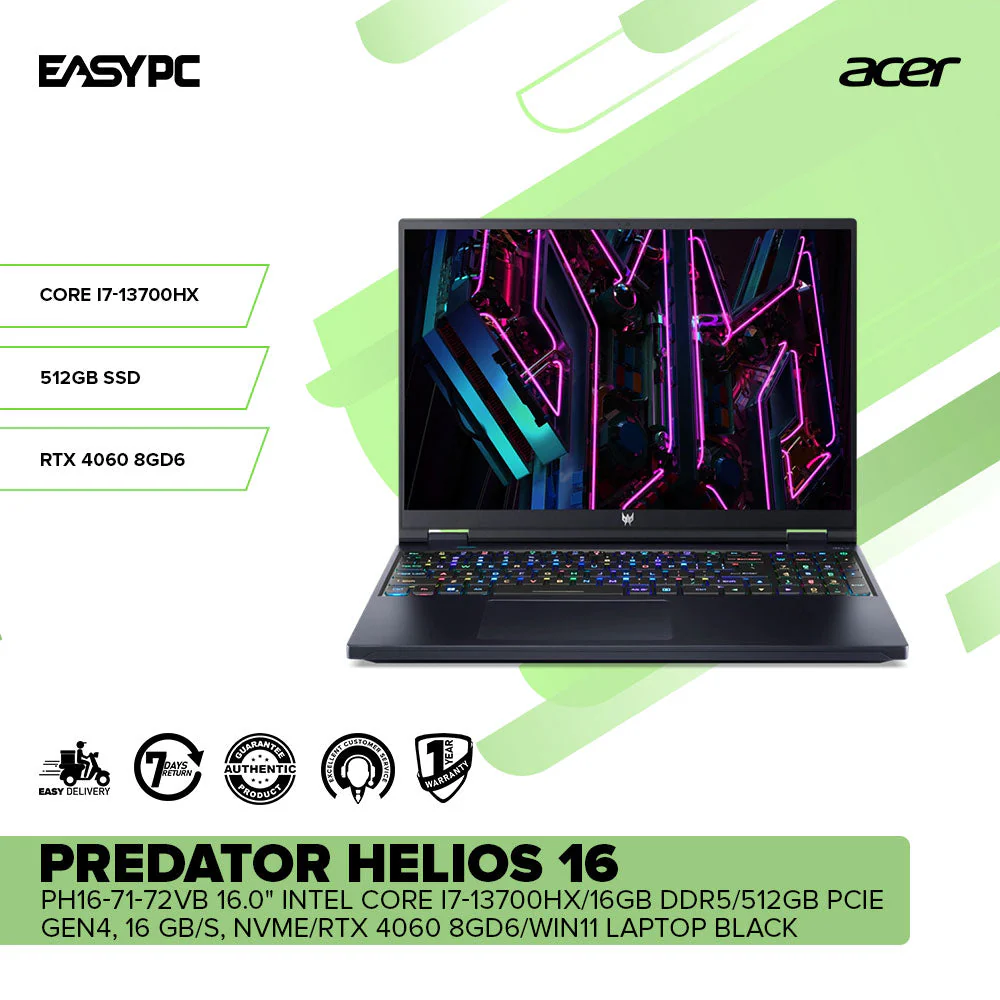 Acer Predator Helios 16 PH16-71-72VB 16.0" Intel Core i7-13700HX Win11 Laptop Black - Image 2