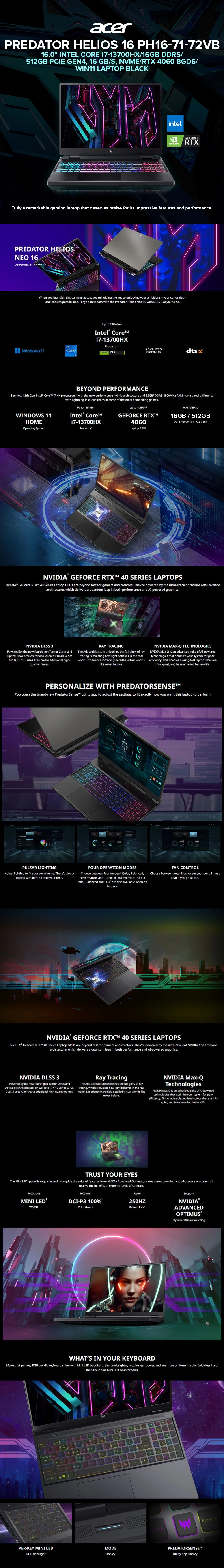 Acer Predator Helios 16 PH16-71-72VB 16.0" Intel Core i7-13700HX Win11 Laptop Black - Image 6