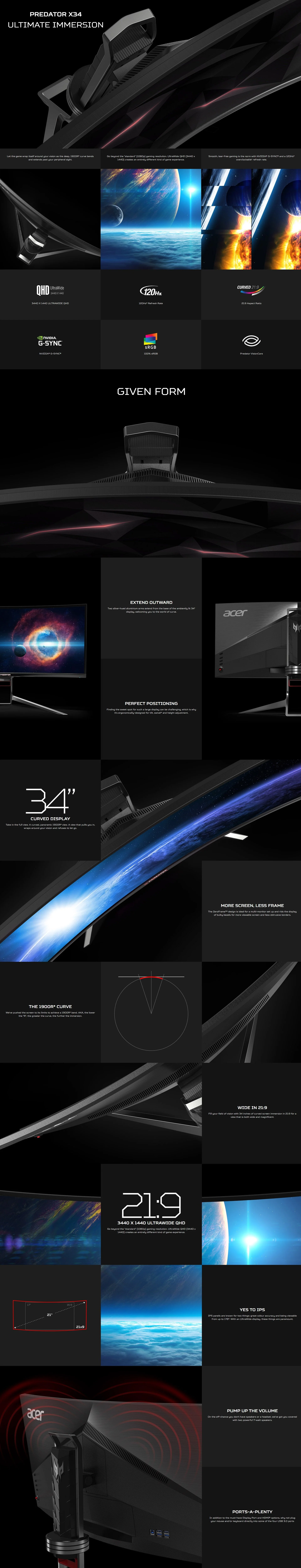 Acer Predator X34P 34" Curved Ultra Wide G Sync Gaming Monitor - Image 7