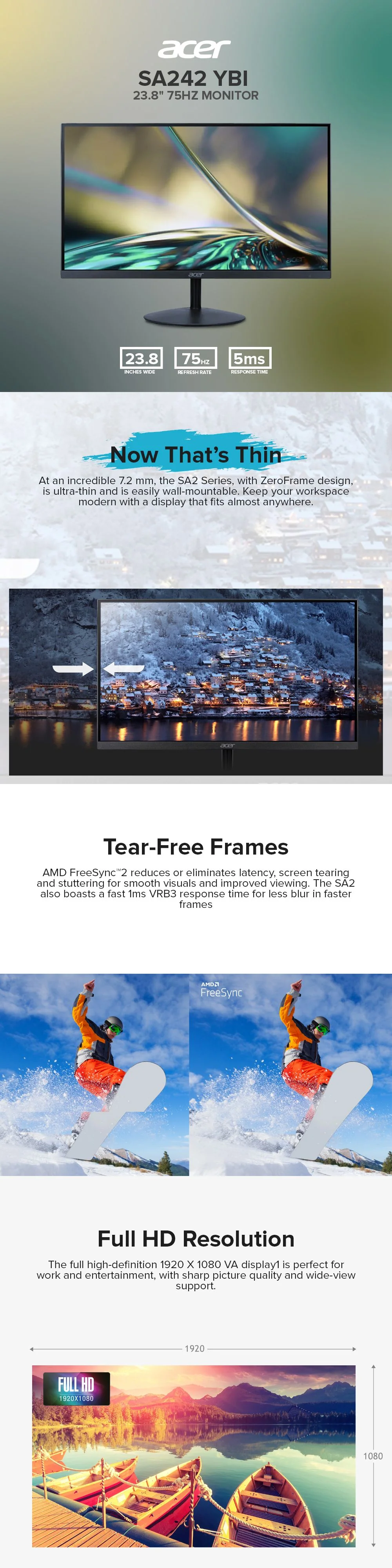 Acer SA242 Ybi 23.8 75Hz Monitor - Image 5