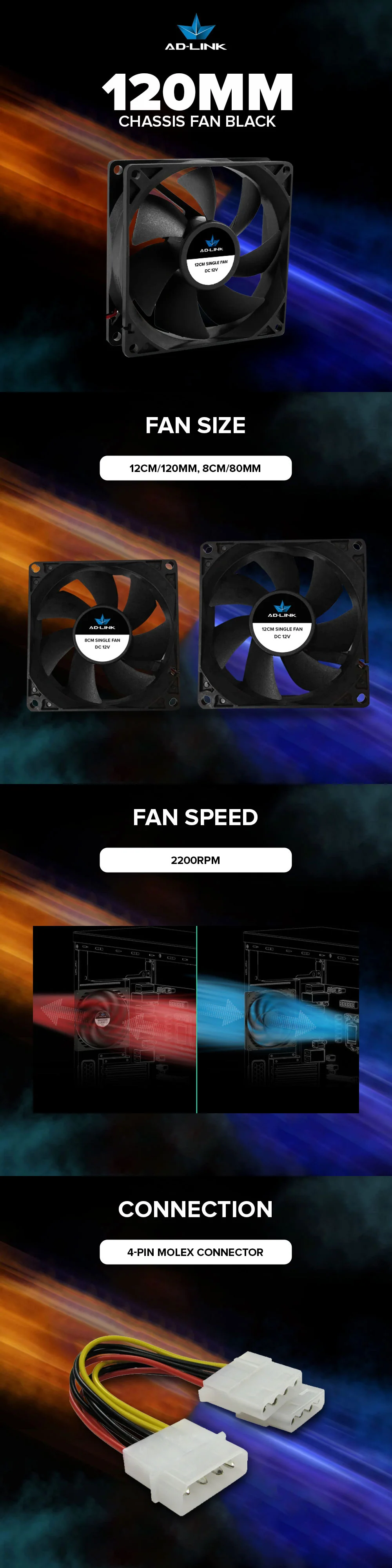 Ad-link 120mm and 80mm Chassis Fan Cooling Case Fan Black 800RPM - Image 9