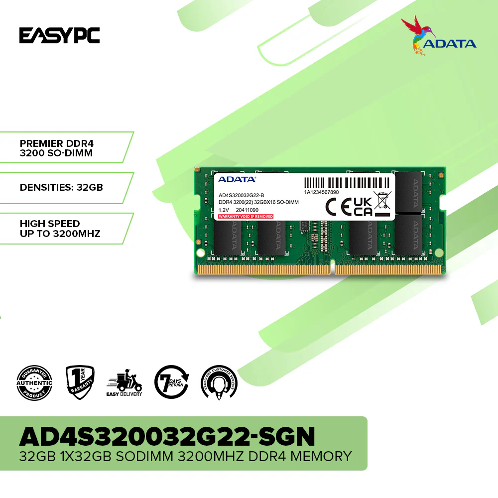 Adata 32GB AD4S320032G22-SGN 1x32GB SODIMM 3200mHz DDR4 Memory - Image 2