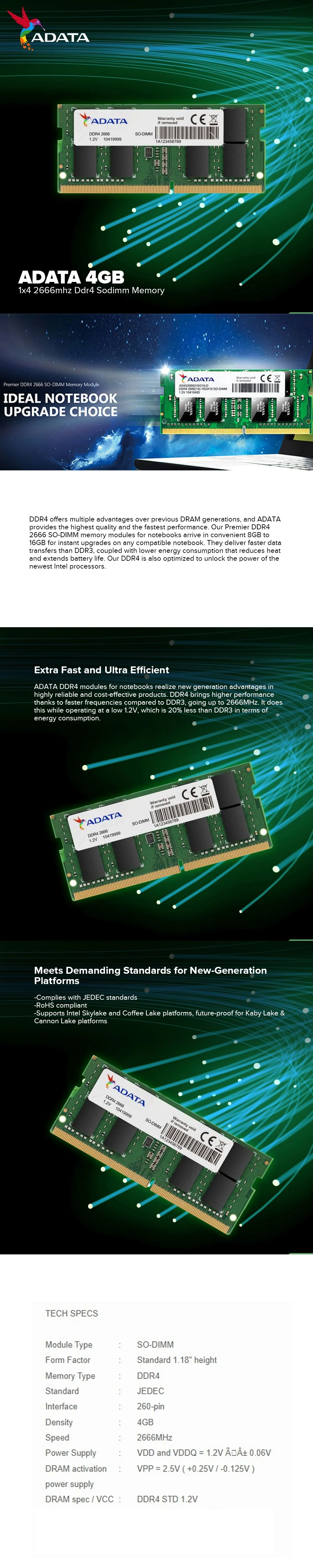 Adata 4gb 1x4 2666mhz Ddr4 260 Pin Interface, extra fast & Ultra Efficient, RoHS compliant, JEDEC Standard Sodimm Memory - Image 7