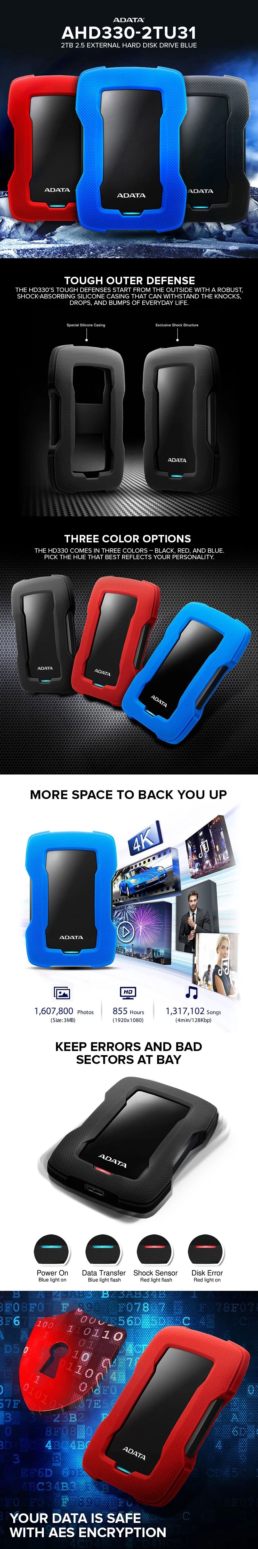 Adata AHD330-2TU31 2tb 2.5 External Hard Disk Drive Blue - Image 6