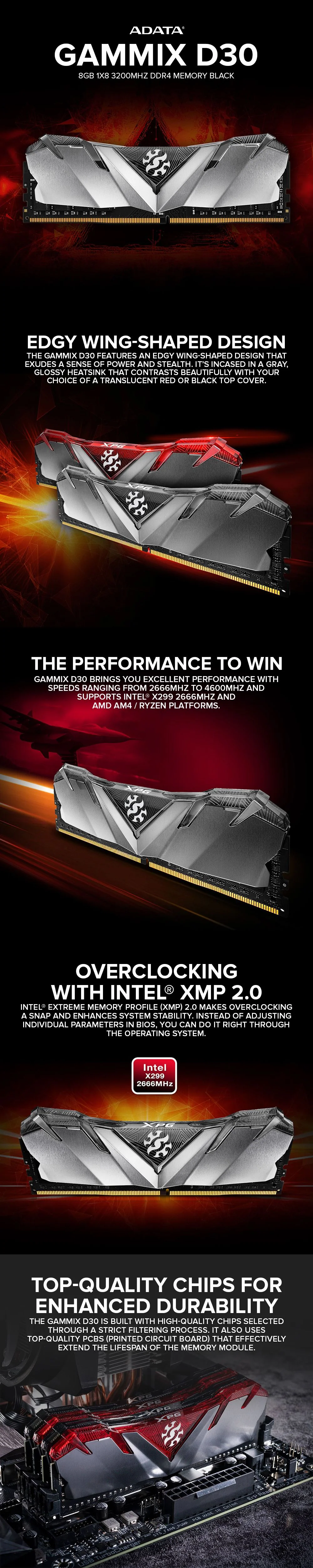 Adata Gammix D30 8gb 1x8 3200mhz Grey and Black Ddr4 Memory with Heatsink - Image 7