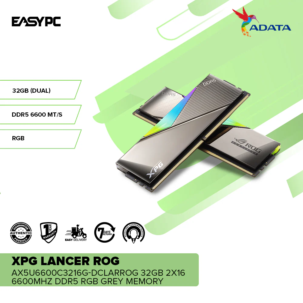 Adata XPG Lancer ROG AX5U6600C3216G-DCLARROG 32GB 2x16 6600mHz DDR5 RGB Grey Memory - Image 2