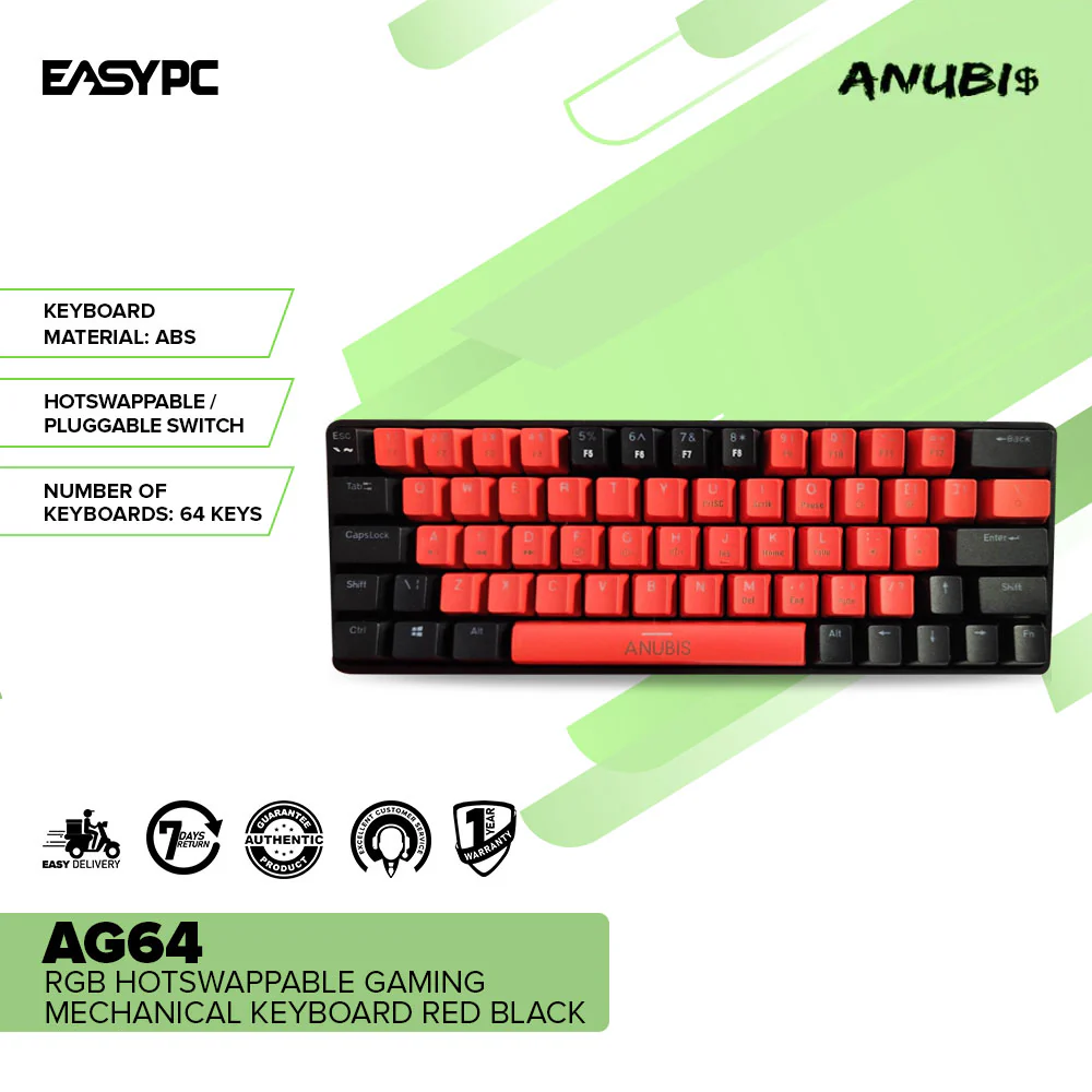 Anubis AG64 RGB Hotswappable Gaming Mechanical Keyboard Red Black - Image 2