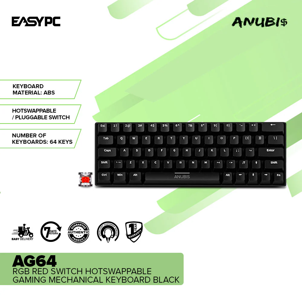 Anubis AG64 RGB Red switch Hotswappable Gaming Mechanical Keyboard Black - Image 2