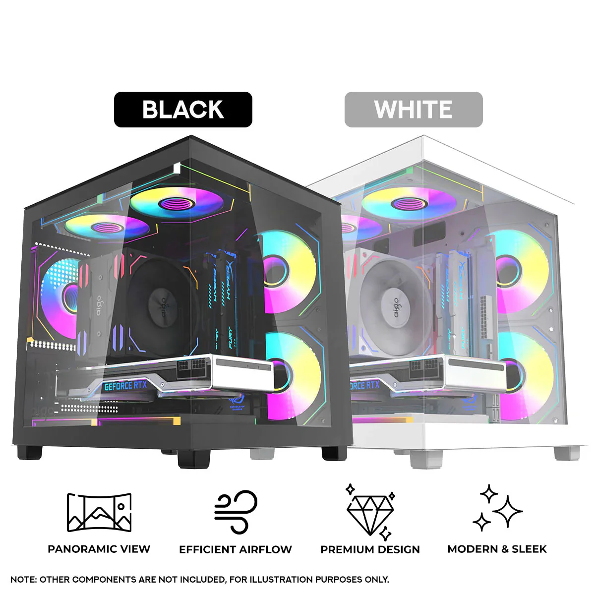 Aigo Apollo A275 Panoramic Glass Micro ATX Gaming PC Case Black