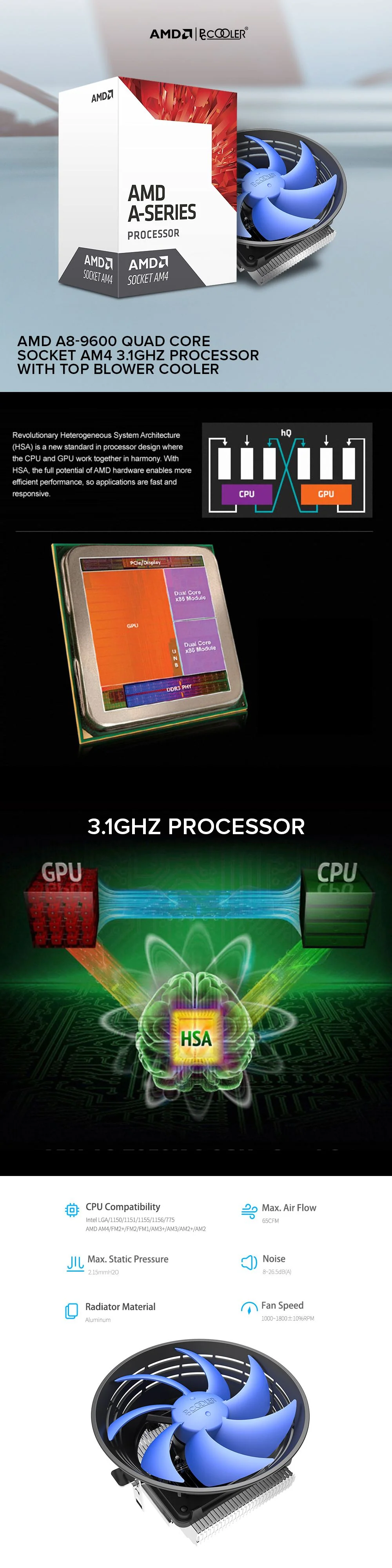 AMD A8-9600 Quad Core Socket Am4 3.1ghz Processor with CPU Cooler Q100v2 MPK - Image 6
