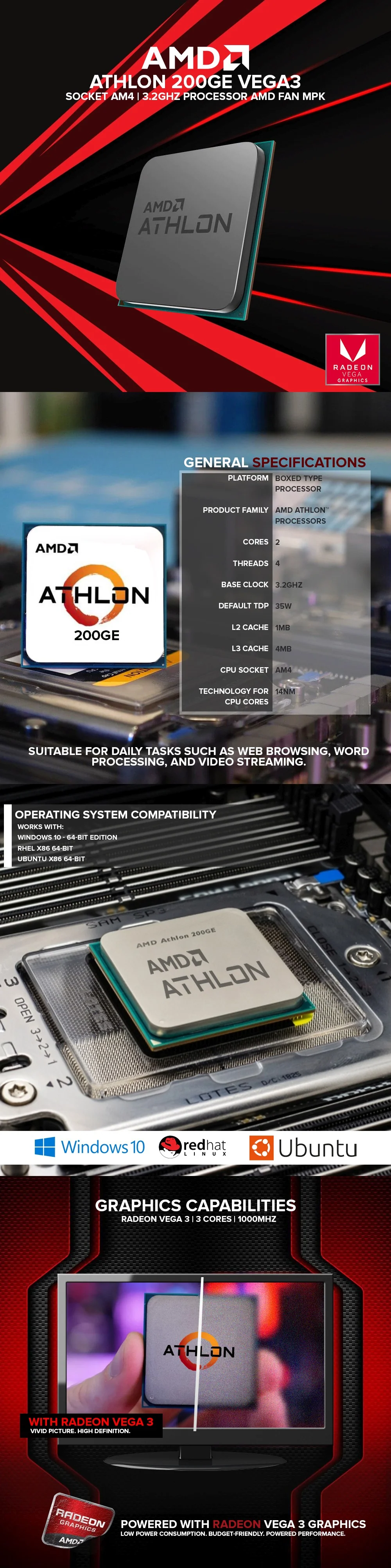 AMD Athlon 200GE Vega3 Socket Am4 3.2ghz Processor AMD FAN MPK - Image 6