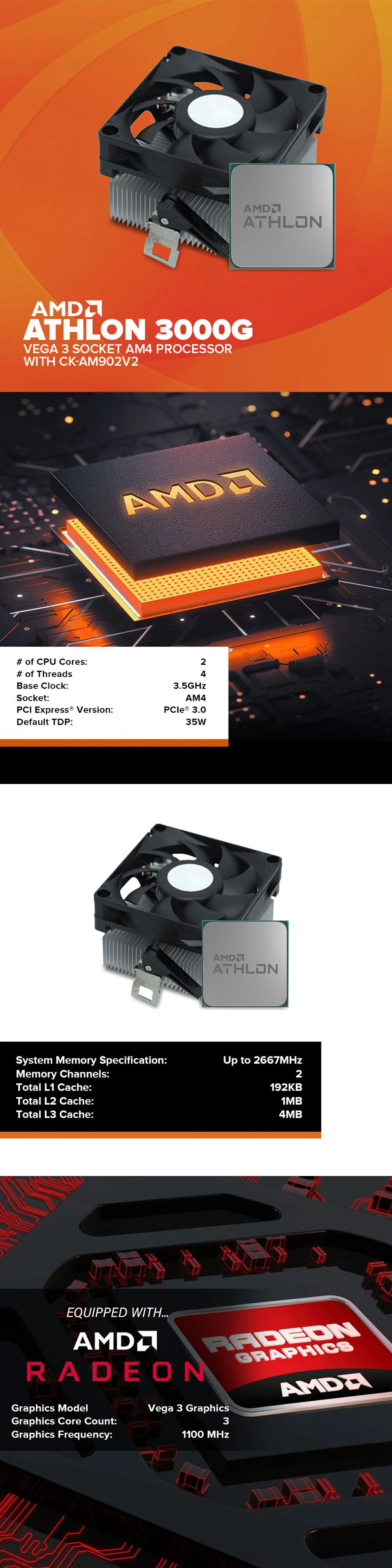 AMD Athlon 3000G Vega 3 Socket Am4 Processor with CK-AM902V2 heatsink Fan MPK Desktop Processor - Image 5