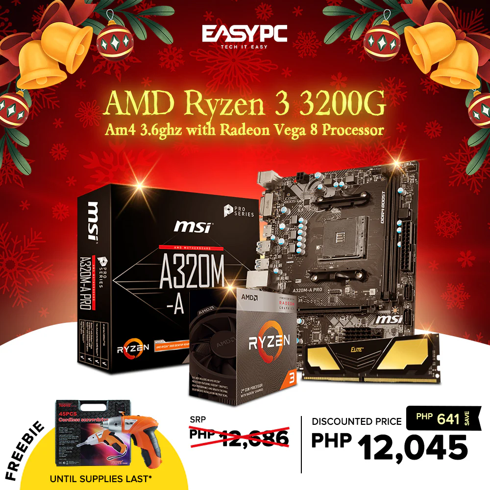 EasyBundle AMD Ryzen 3 3200g Processor/A320M Pro-VH Motherboard/8GB 3200Mhz Ddr4 Memory Black Gold Gaming Bundle w/ Free Screw and Drill - Image 2