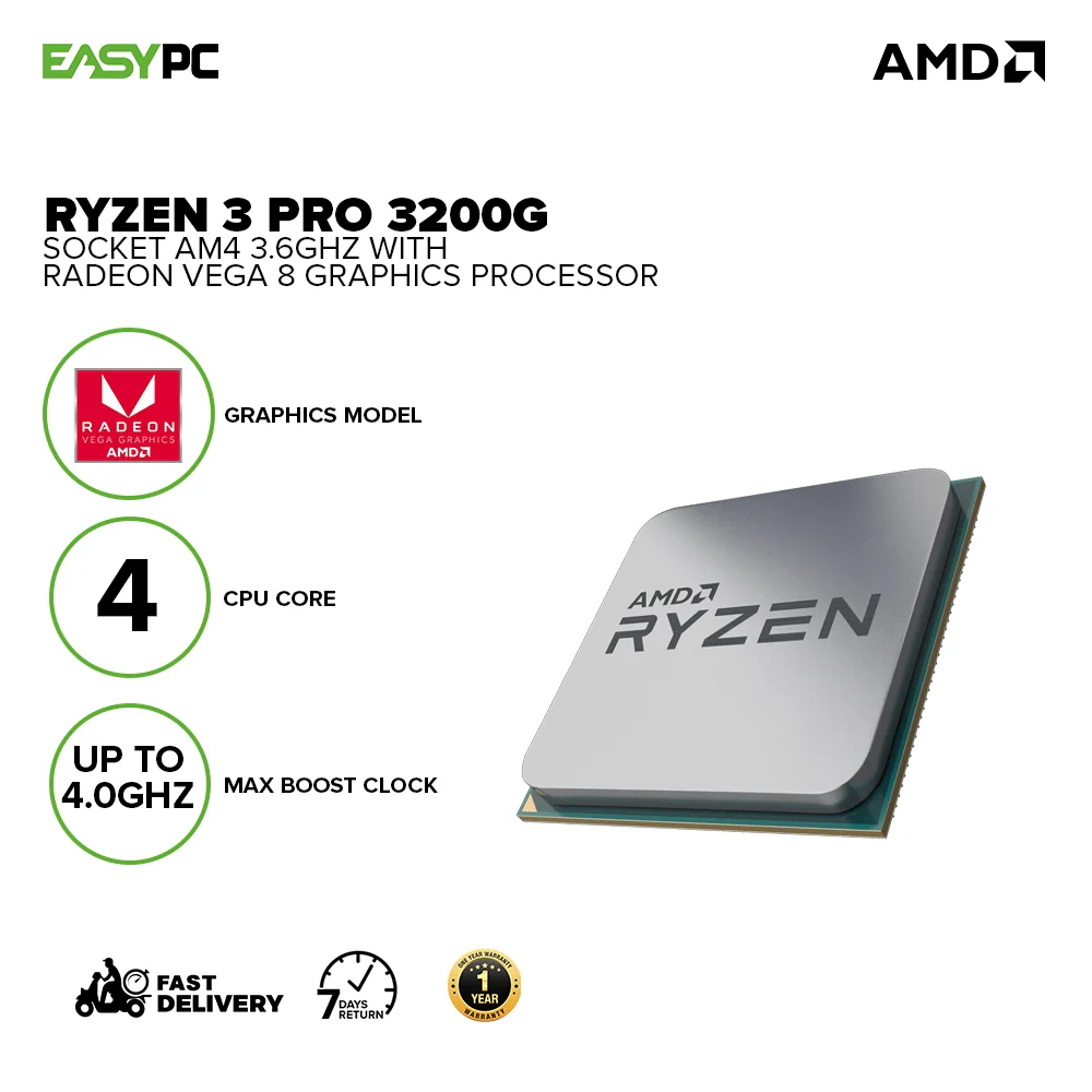 AMD Ryzen 3 PRO 3200g Socket Am4 3.6GHz, 4 CPU Cores, Up to 4.0GHz Max Boost Clock, with Radeon Vega 8 Graphics - No Box - Image 2
